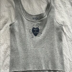 Brandy Melville Gray Ribbed Tank with Heart Graphic